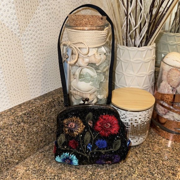 Santi Beaded Sequin Jewel Embellished Kiss Lock Mini Cocktail‎ Party Purse Bag - Picture 1 of 3